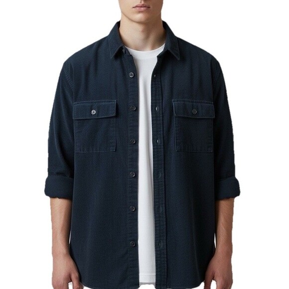 Le 31 Par Simons Overshirt Shacket Mens L Navy Long Sleeve Vision Organic Cotton - Picture 2 of 15